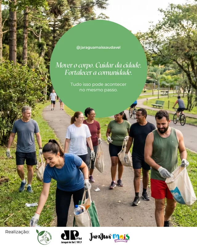 E se a sua caminhada fosse também um gesto de cuidado com a cidade? 💚O Plogging é uma prática que une atividade física e consciência ambiental: enquanto você caminha ou corre, recolhe resíduos pelo caminho.É um movimento simples, mas que cuida do corpo, do lugar onde vivemos e fortalece o senso de comunidade.No dia 21 de março, o Jaraguá Mais Saudável promove uma ação de Plogging em Jaraguá do Sul.Durante a semana vamos compartilhar mais sobre essa iniciativa!
🔗 Inscreva-se no link da bio!#JaraguáMaisSaudável #Mover #Pertencer #Plogging